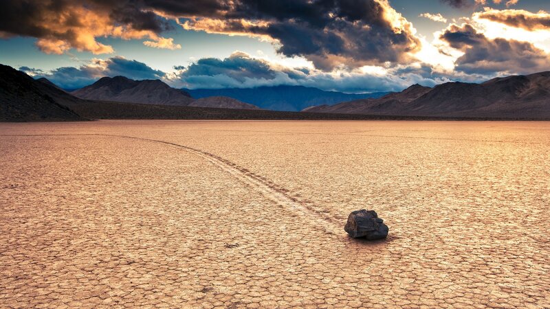 Rock on Cracked Mud — Brown, Dramatic, Sunset