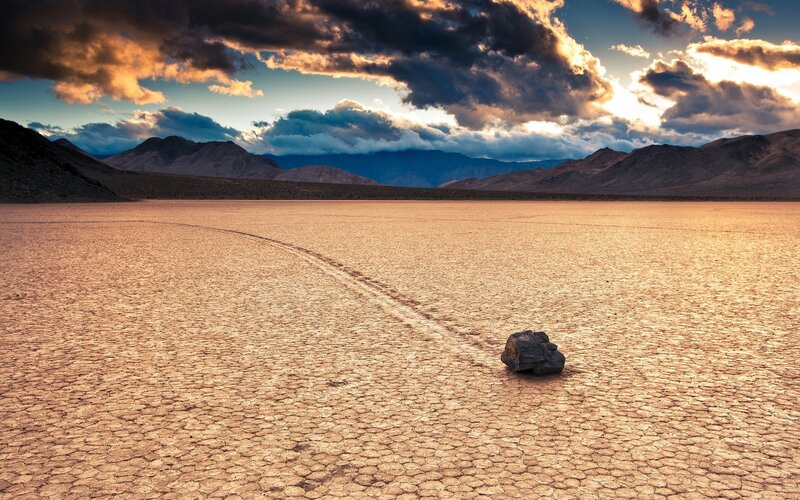Rock on Cracked Mud — Brown, Dramatic