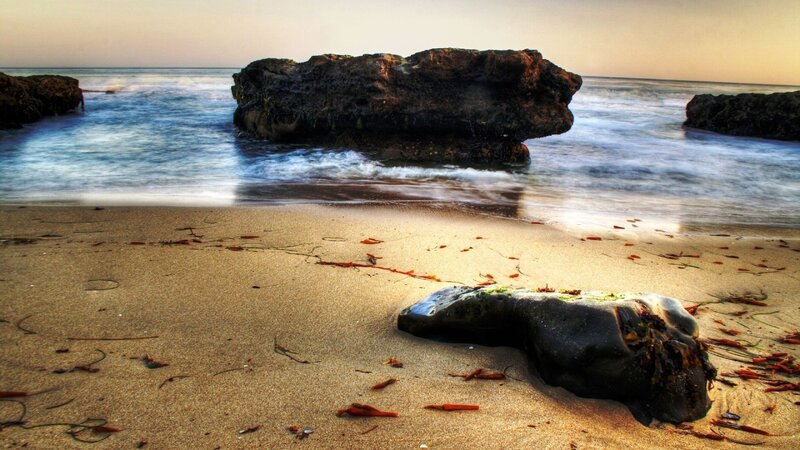 Rock on Sandy Beach — Brown, Serene, Sunset