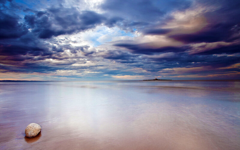 Rock on Wet Beach — Blue