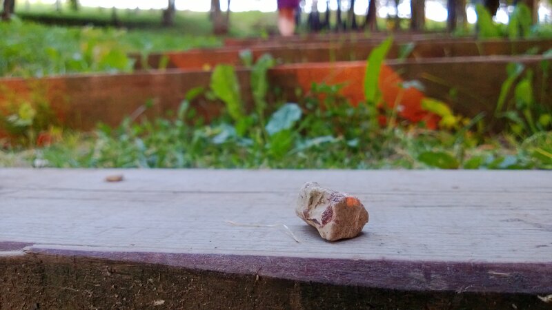 rock on wooden surface