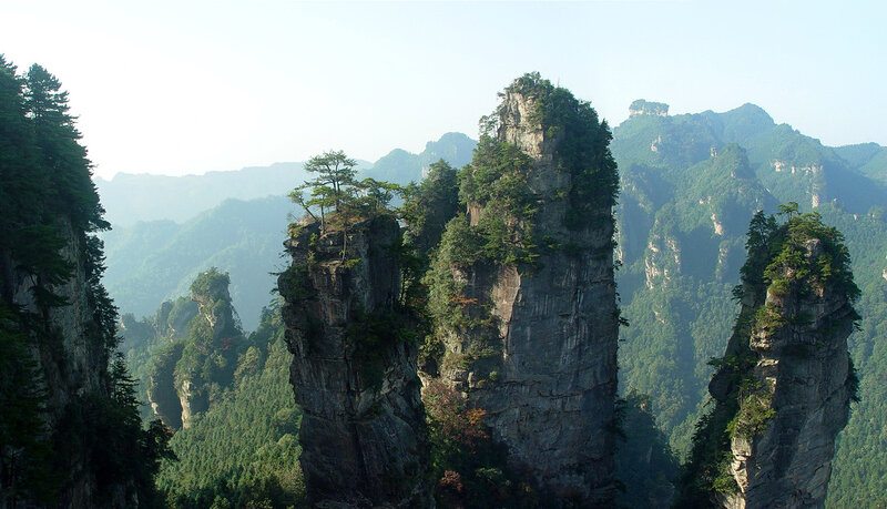 Rock Pillars in Forest — Green, Serene, Morning, Photograph, Mountains, Trees