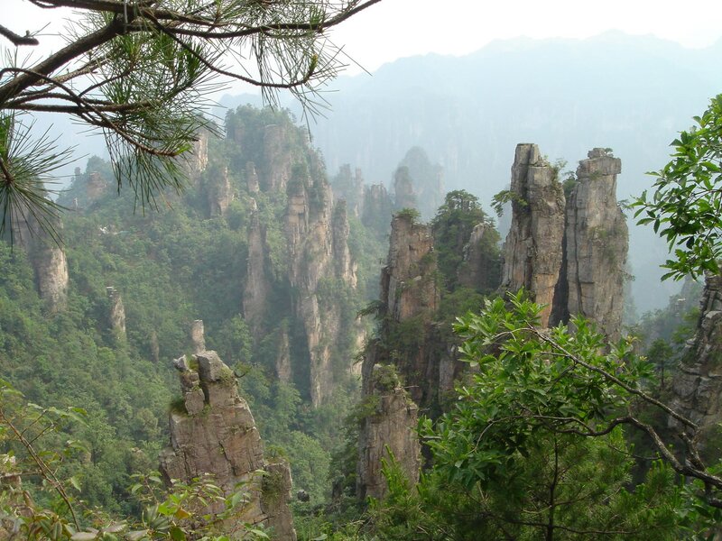 Rock Pillars in Forest — Green, Serene, Photograph