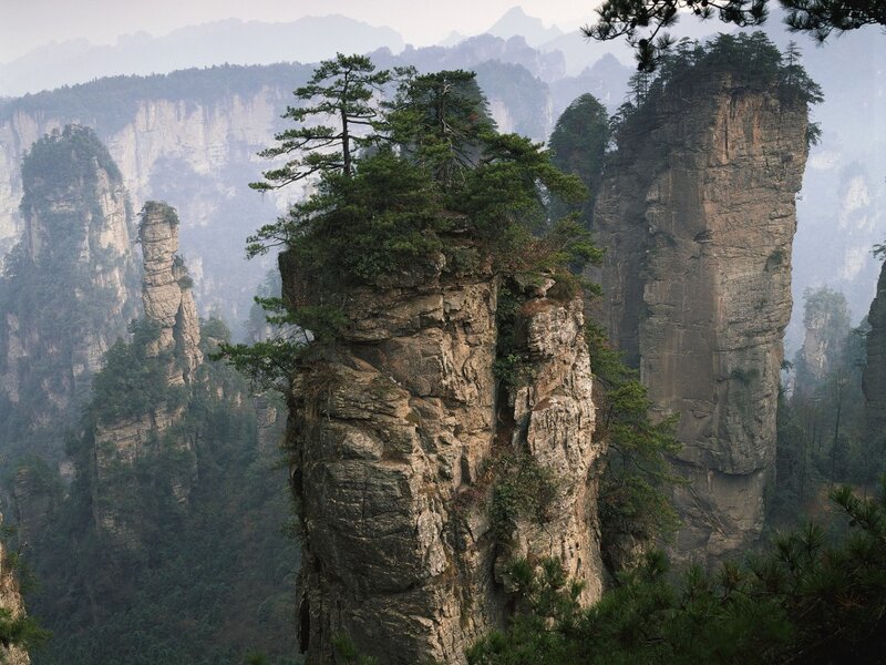 Rock Pillars with Trees — Green