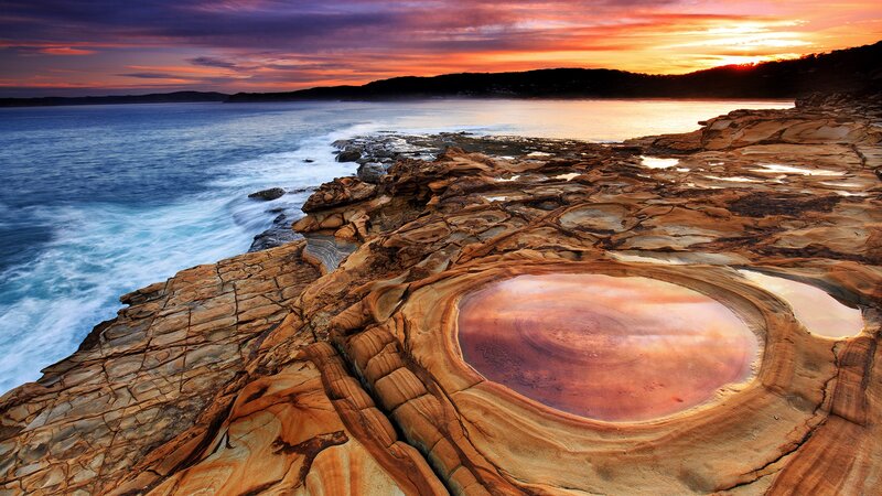 Rock Pool at Sunset — Orange, Dramatic