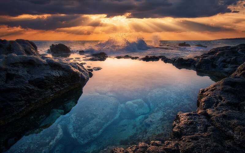 Rock Pool at Sunset — Orange