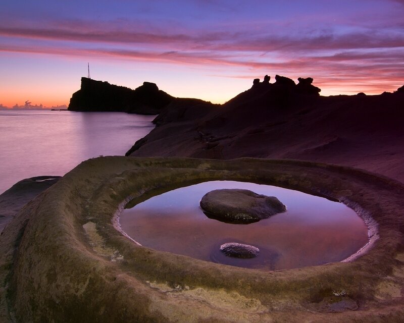 Rock Pool at Sunset — Purple, Serene, Photograph, Ocean, Cliffs
