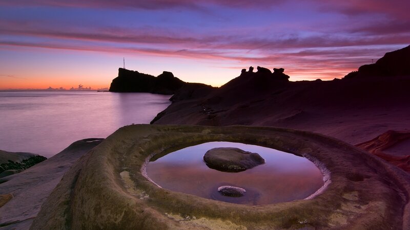 Rock Pool at Sunset — Purple, Serene