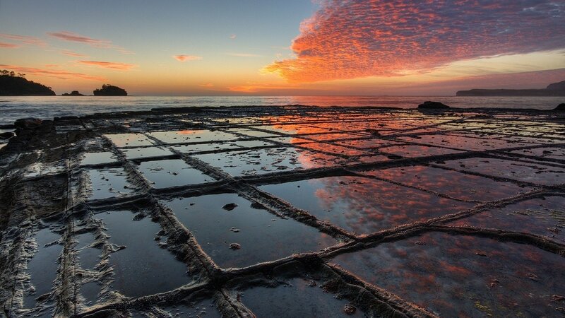 Rock Pools at Sunset — Orange, Dramatic