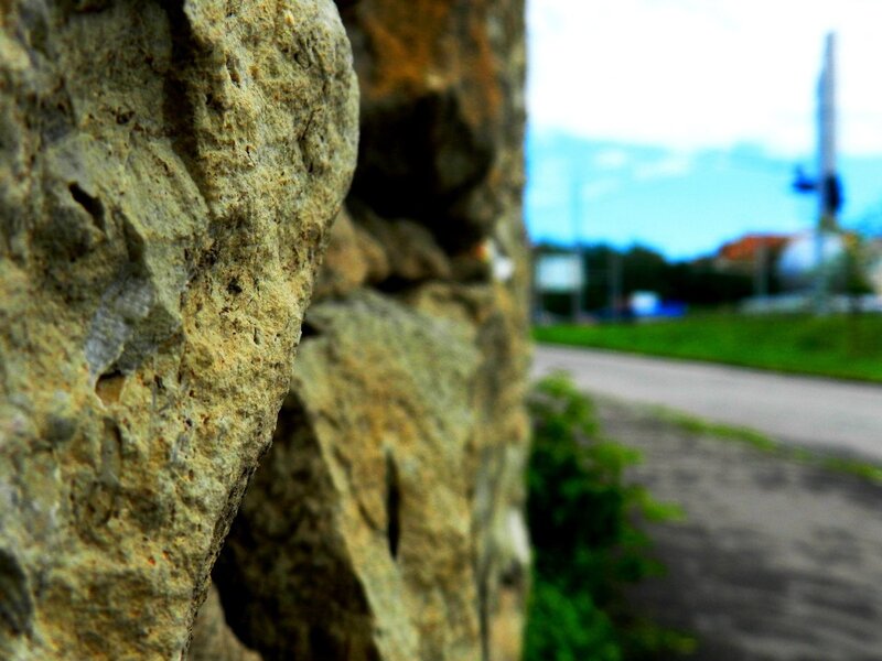 rock wall and road view