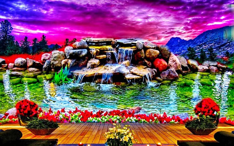 Rock Waterfall Pond — Purple