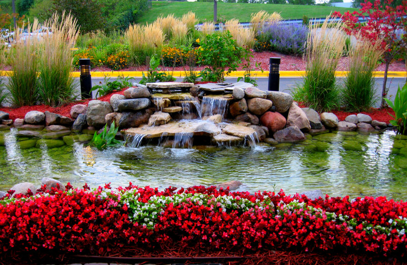 Rock Waterfall Pond — Red