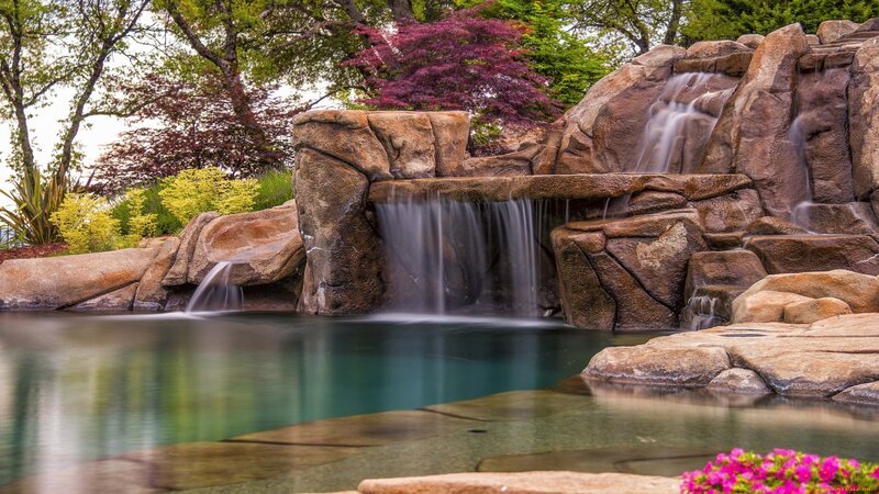 Rock Waterfall Pool — Brown, Serene