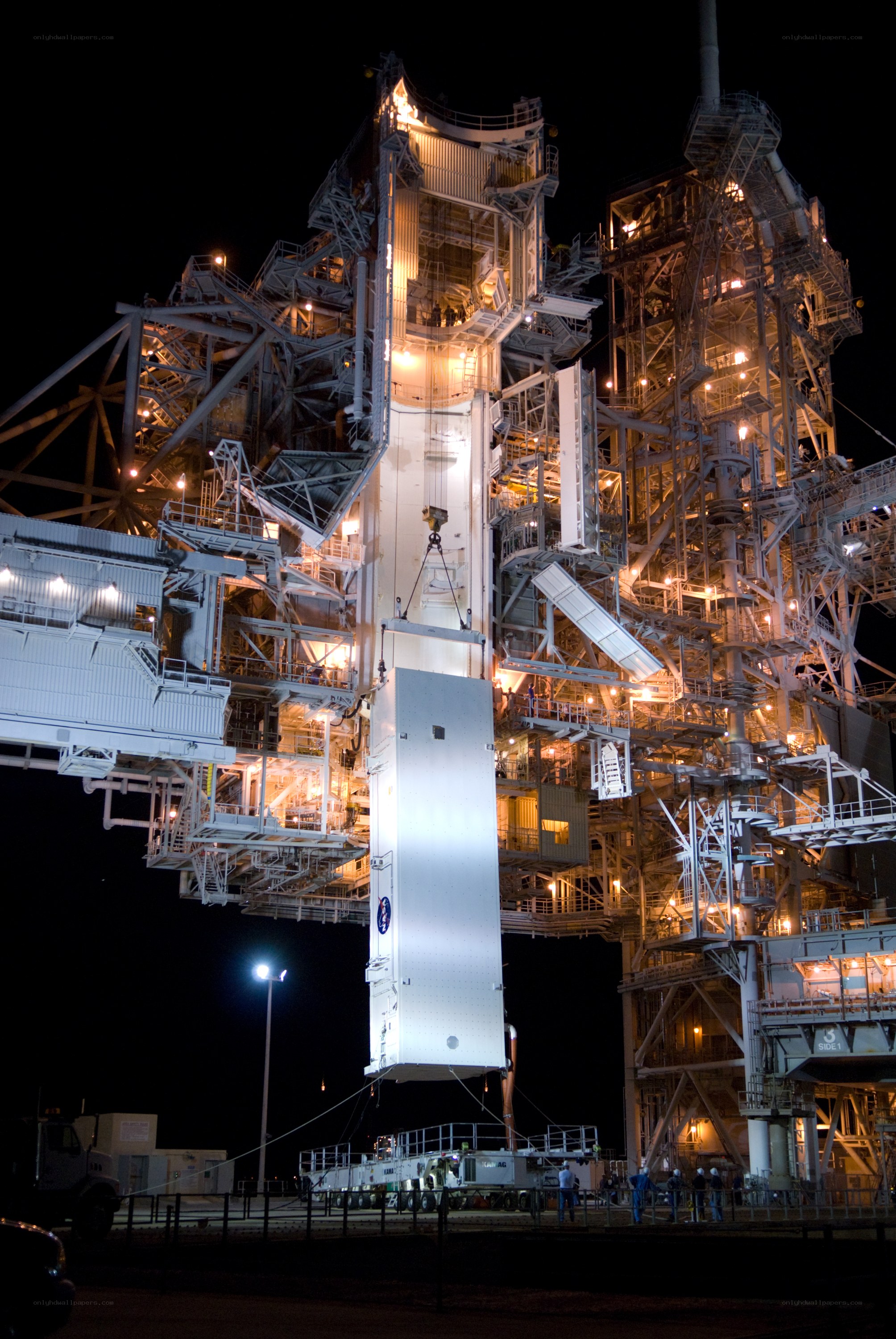 Rocket assembly at night