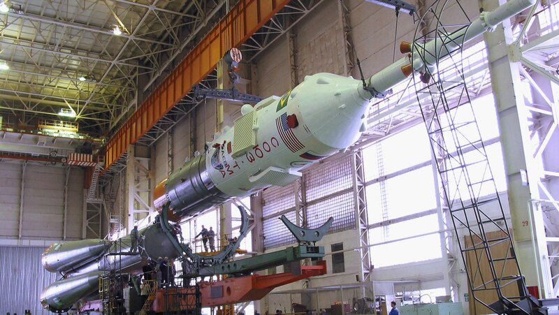 Rocket assembly in hangar