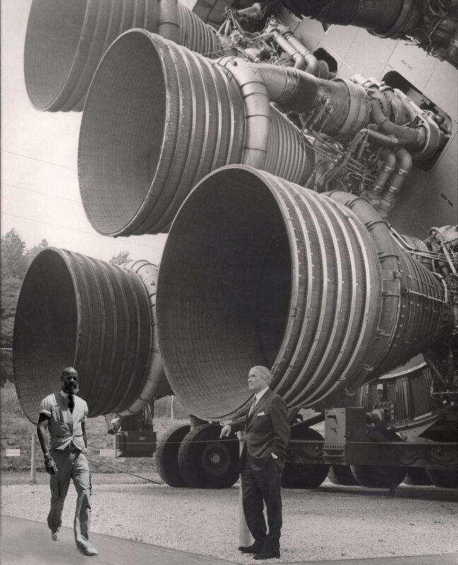 Rocket engine display with visitors