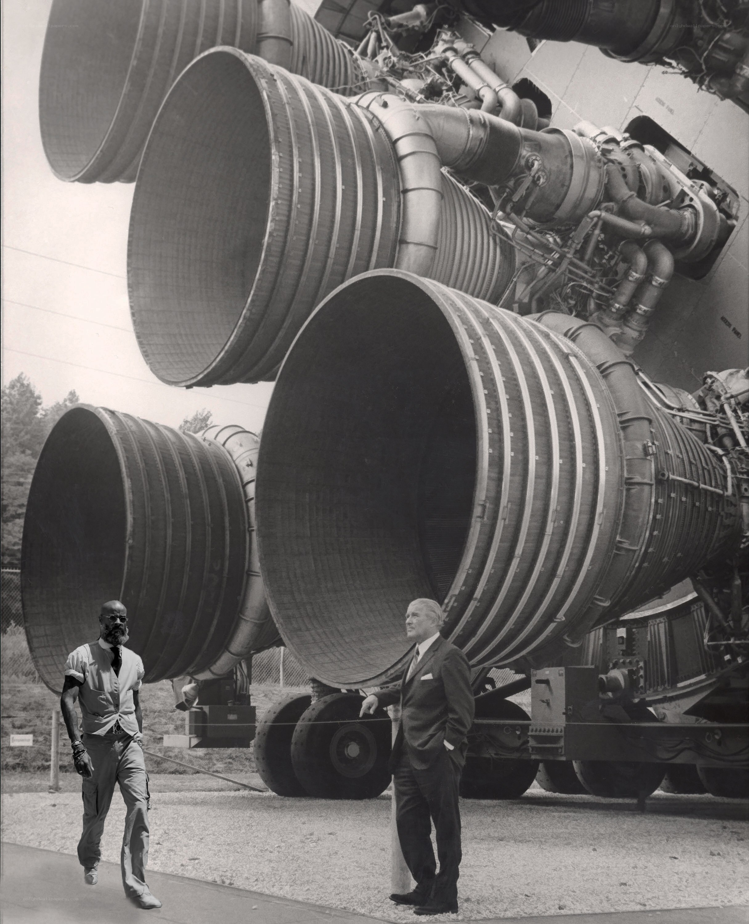 Rocket engine display with visitors