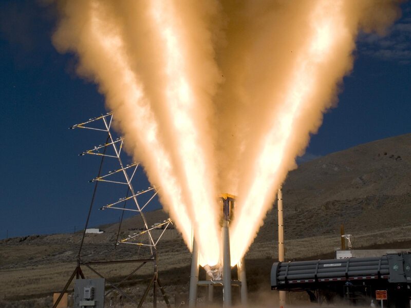 Rocket Engine Test — Orange, Dramatic, Night