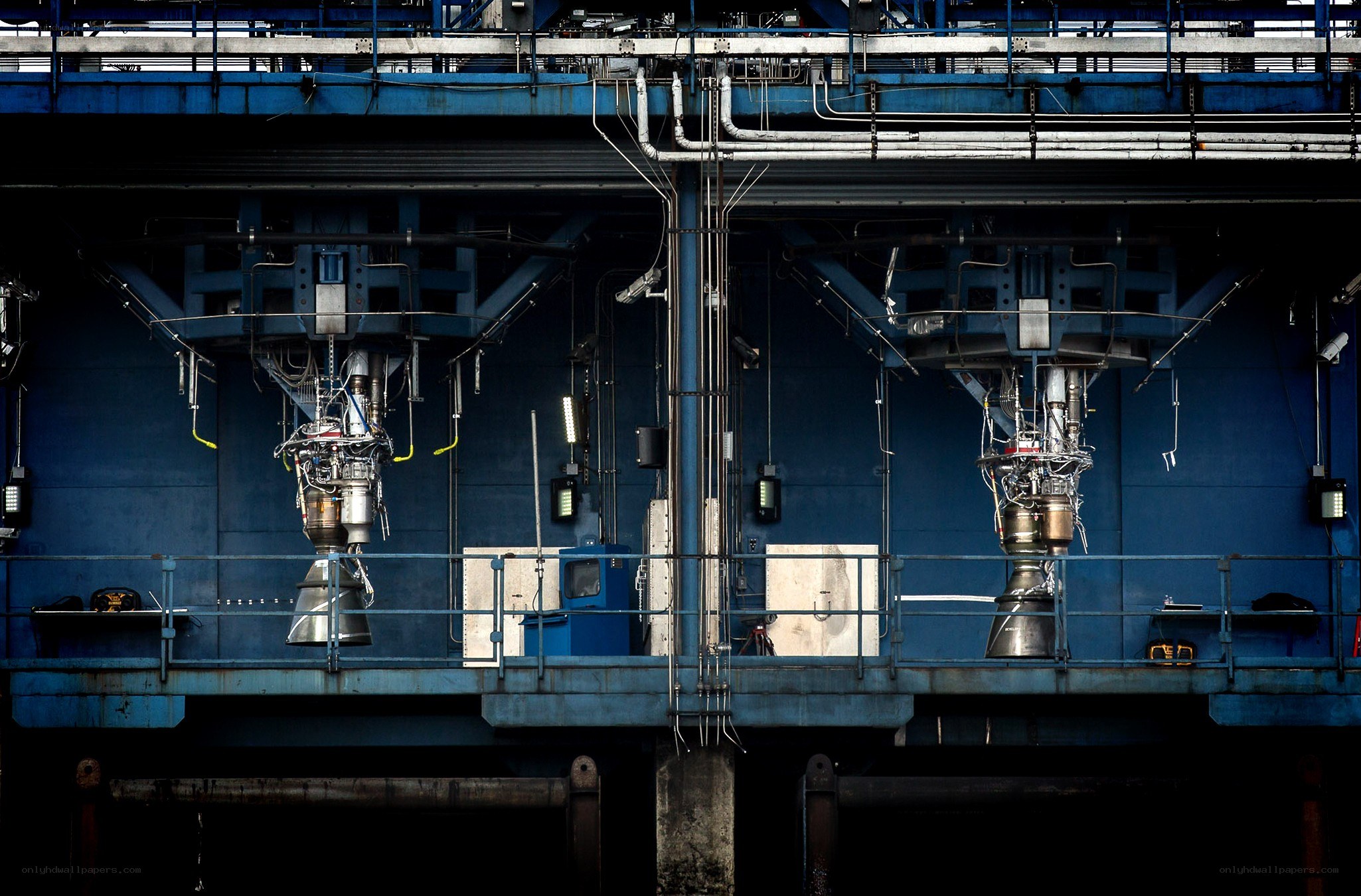 Rocket engines on a launch pad