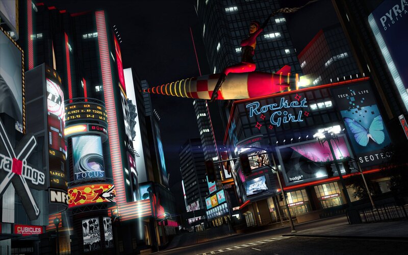 Rocket Girl in neon city