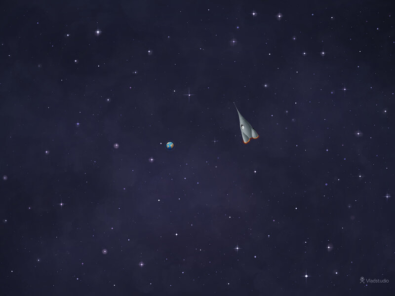 Rocket in Space — Dark Blue