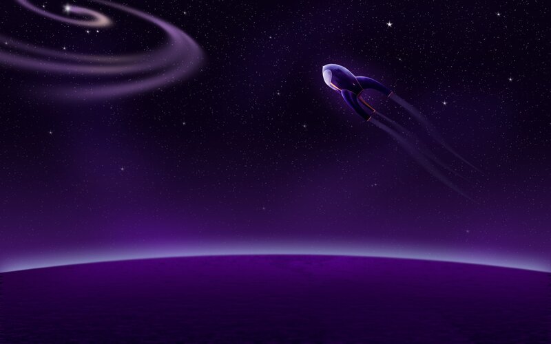 Rocket in Space — Purple, Serene, Night
