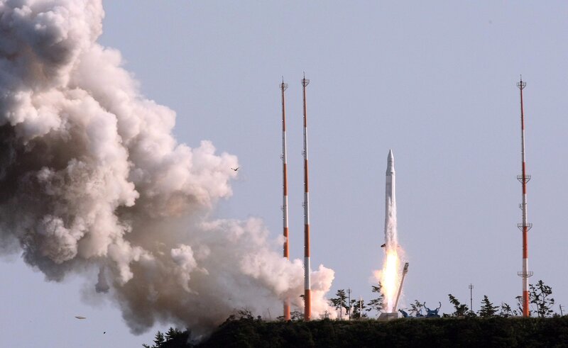 Rocket launch at a spaceport