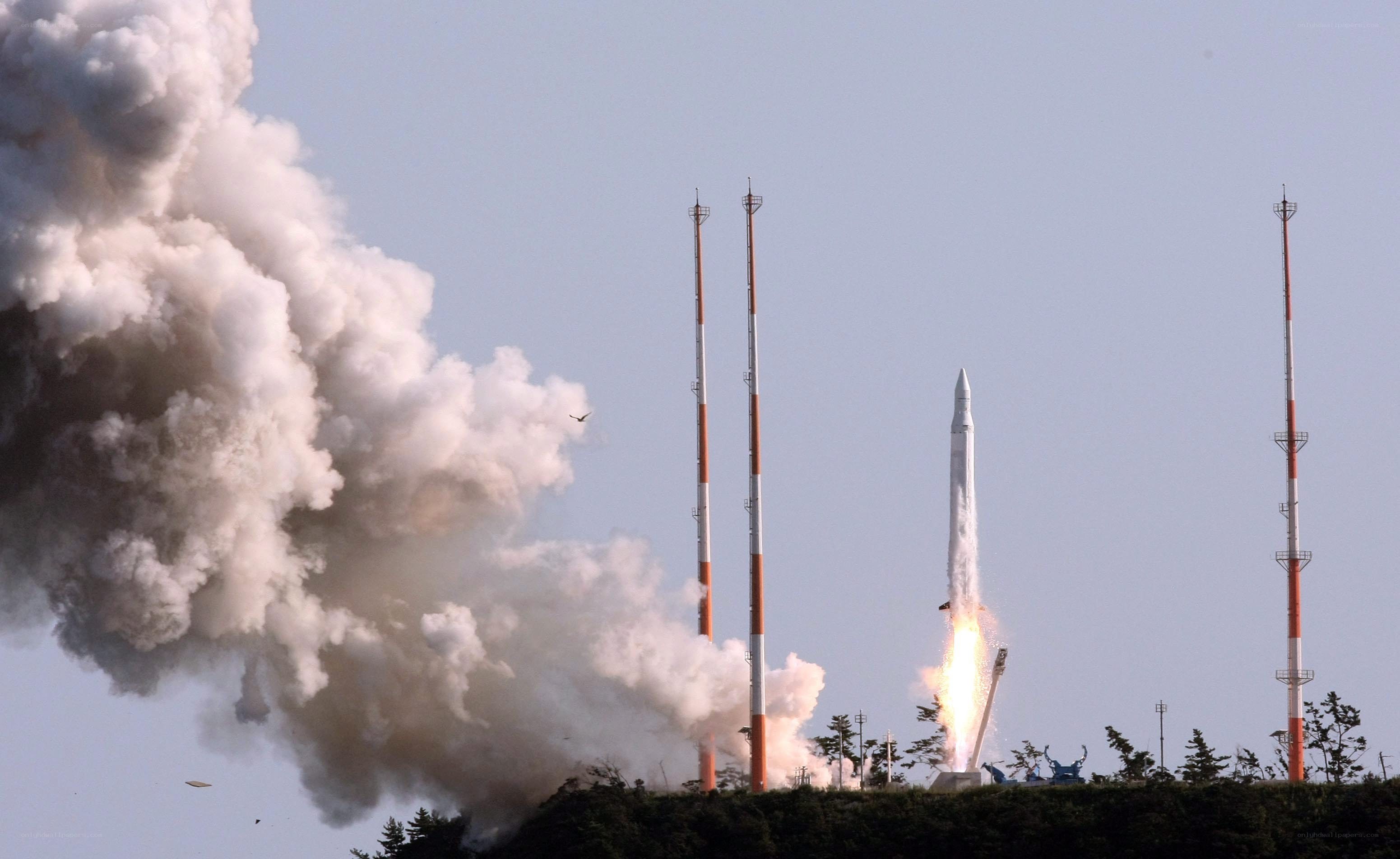 Rocket launch at a spaceport
