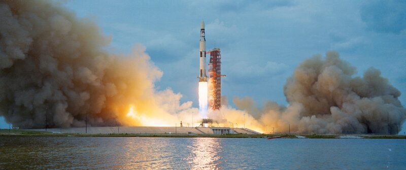 rocket launch at dawn