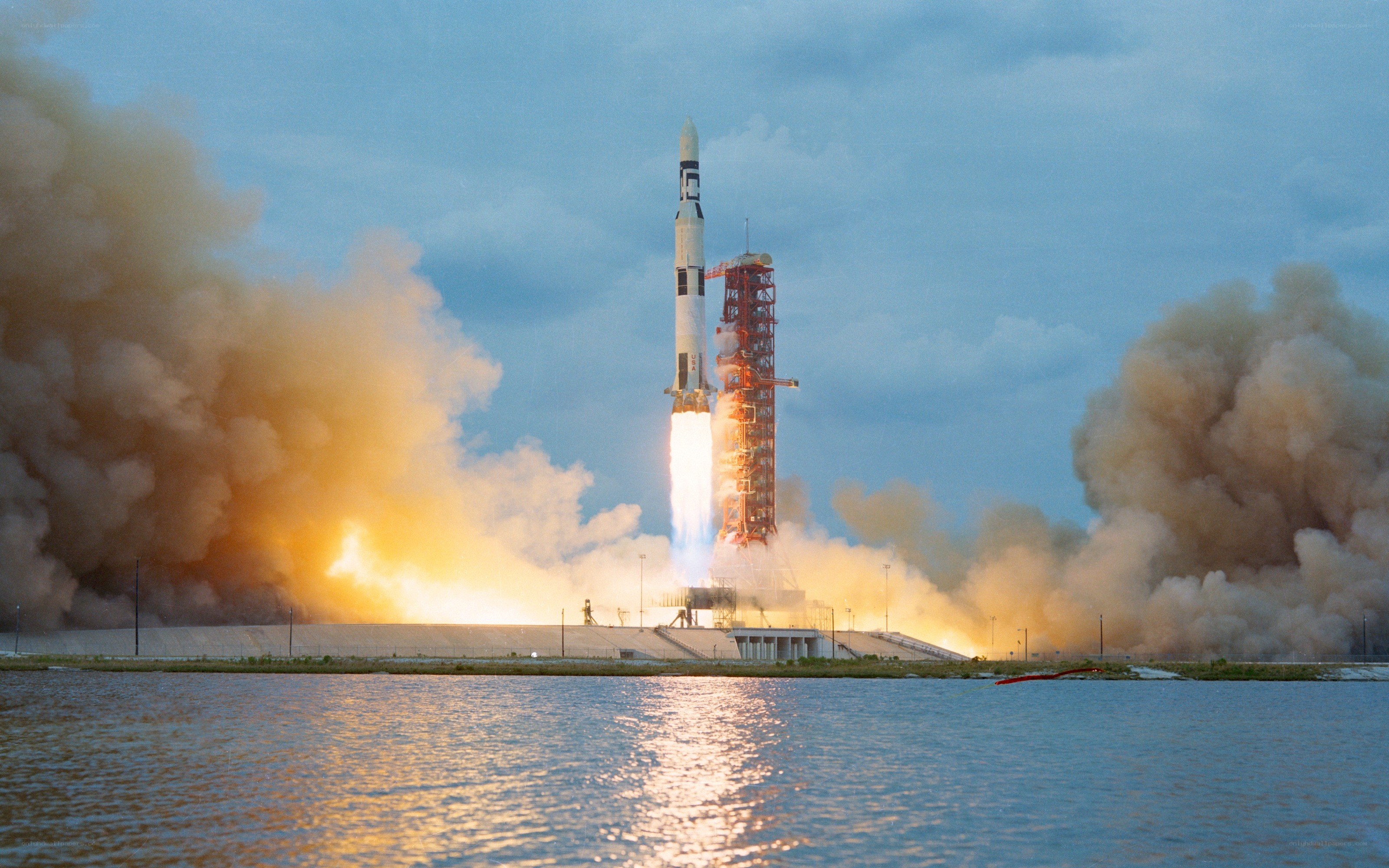 Rocket launch at dawn