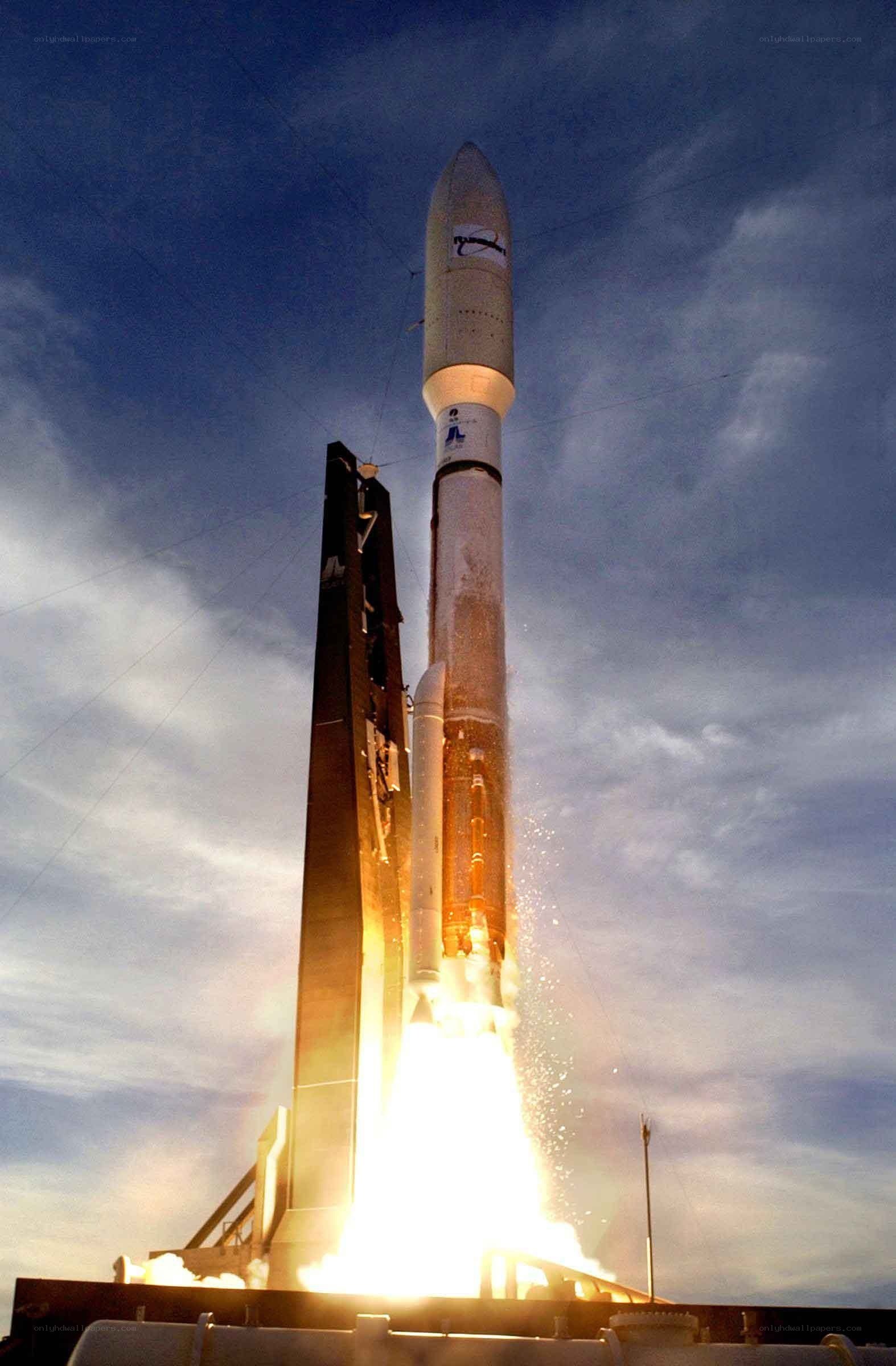 Rocket launch at dawn