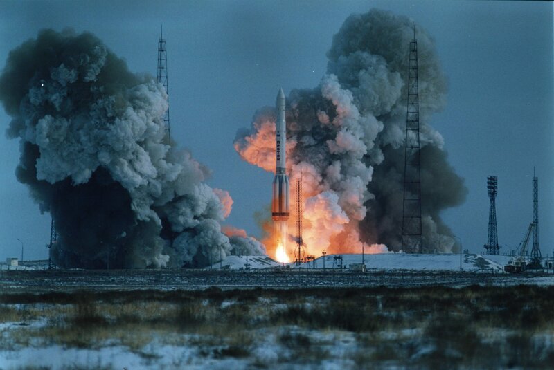 Rocket launch at dawn