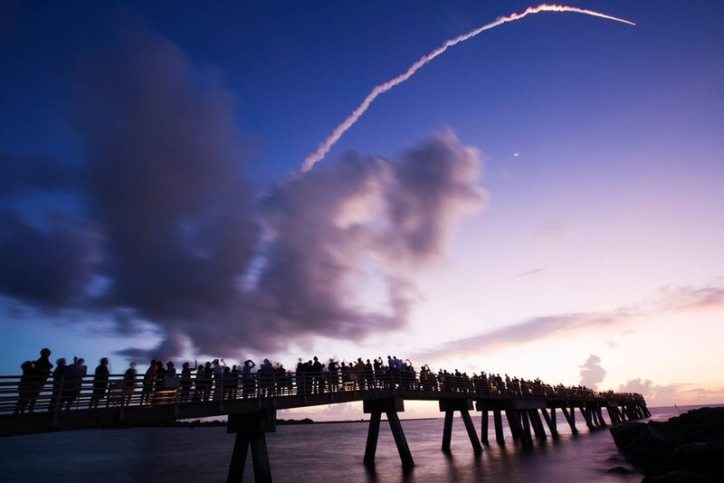 Rocket launch at dusk