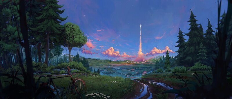 Rocket Launch at Dusk — Blue