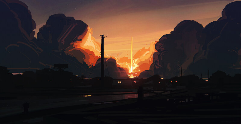 Rocket Launch at Dusk — Orange