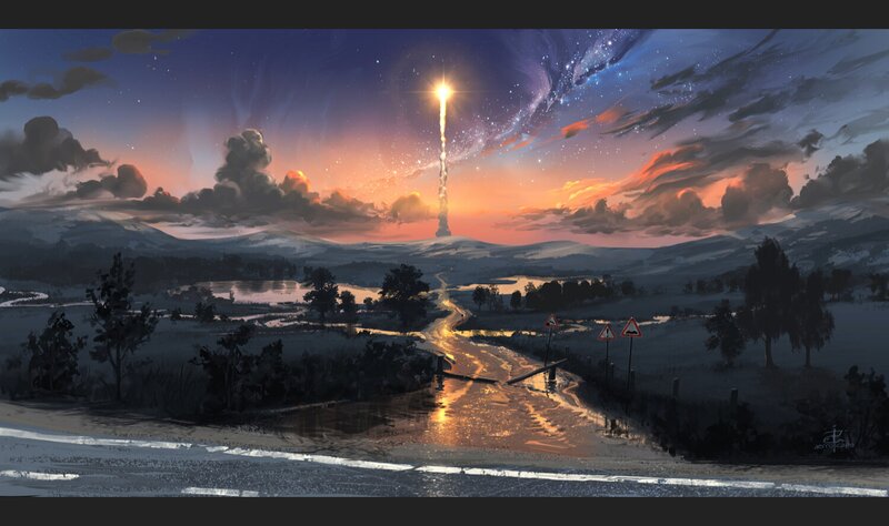 Rocket Launch at Dusk — Purple