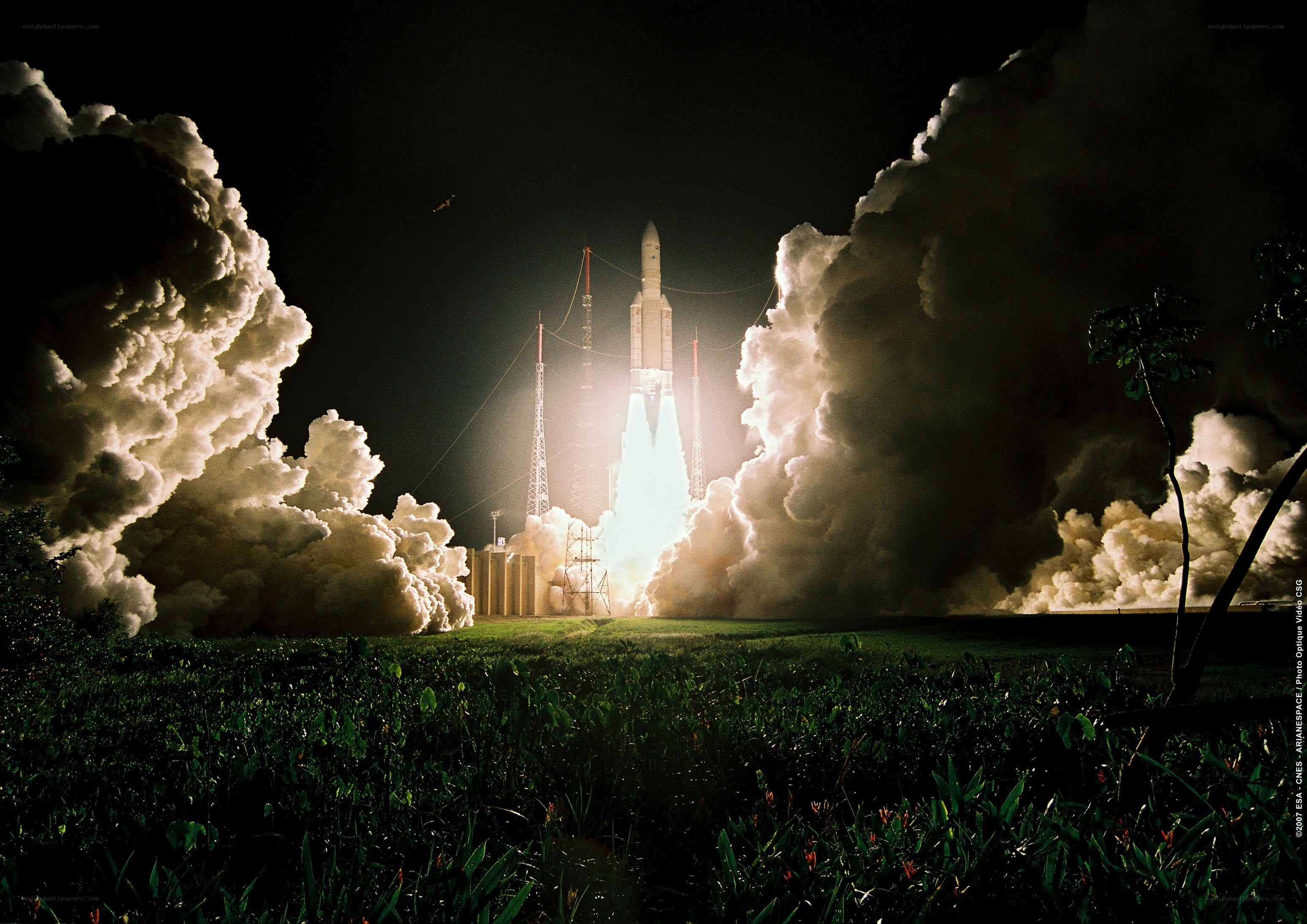 Rocket launch at night