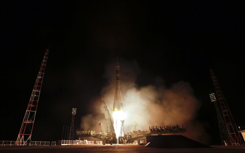 Rocket launch at night