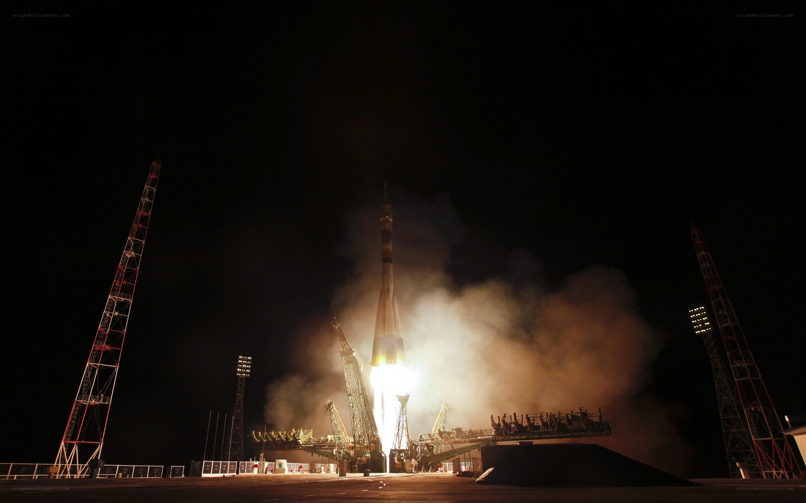 Rocket launch at night