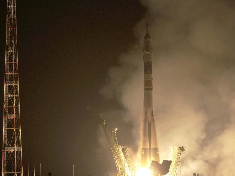 Rocket launch at night