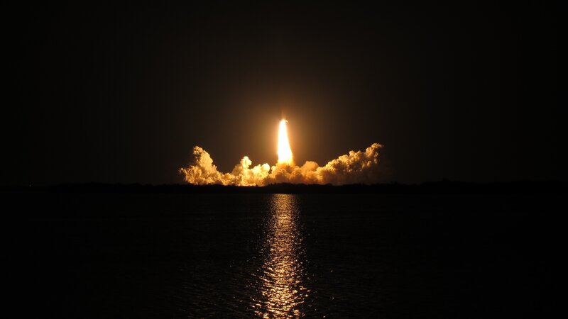 Rocket launch at night