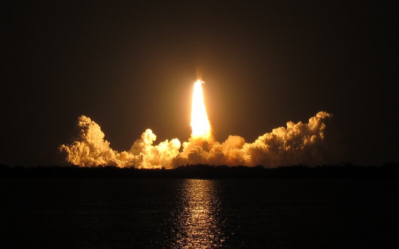 Rocket launch at night