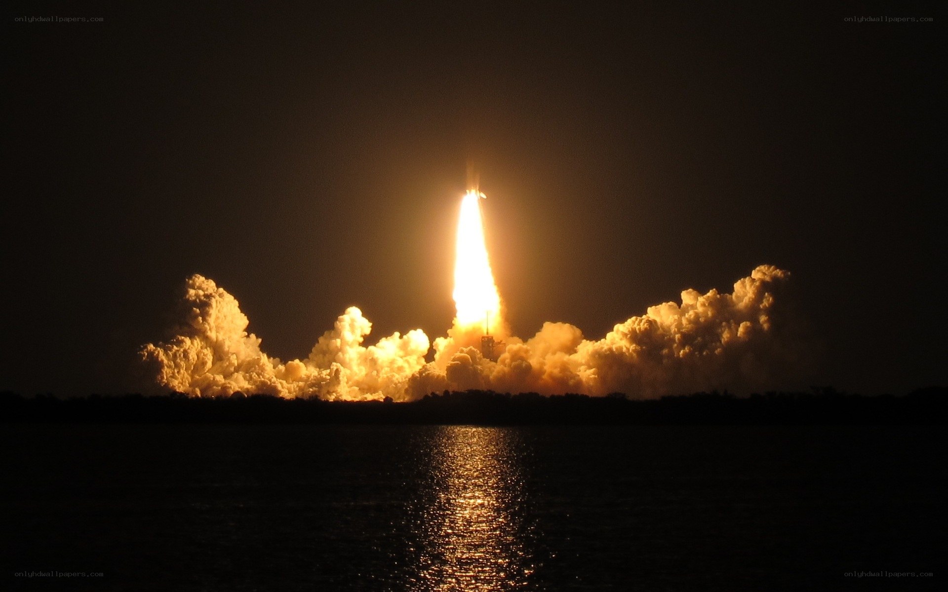 Rocket launch at night