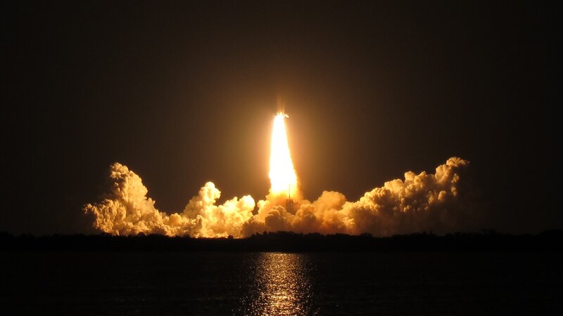 rocket launch at night