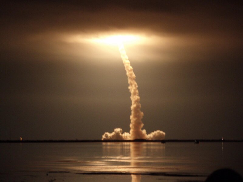 Rocket launch at night