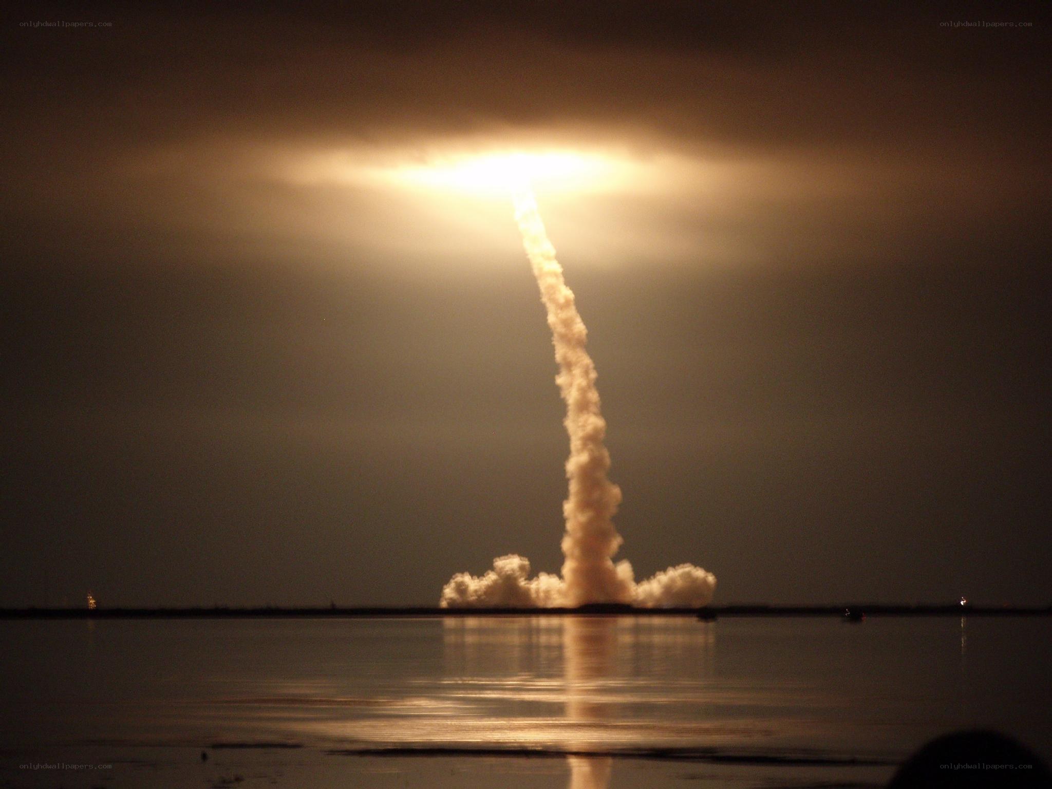 Rocket launch at night