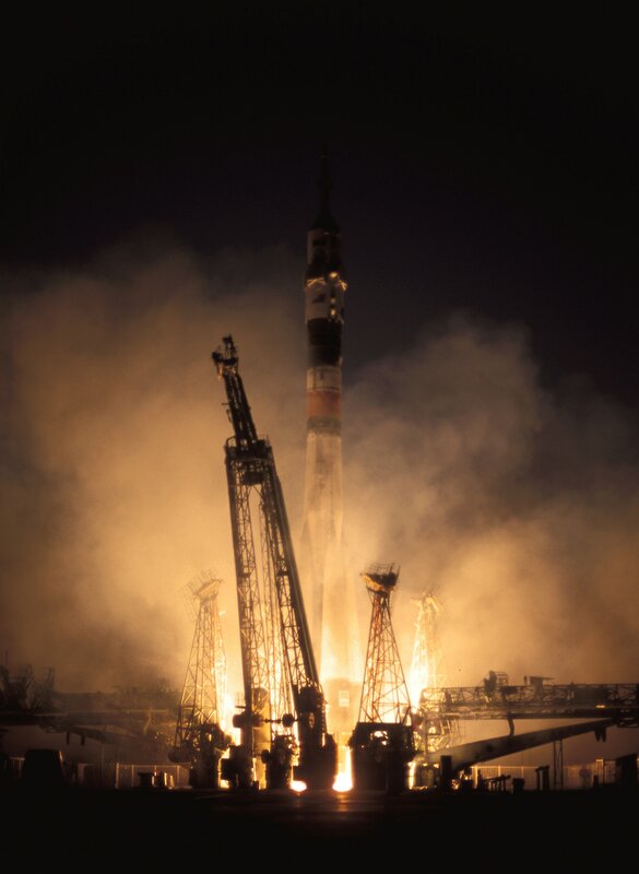 Rocket launch at night