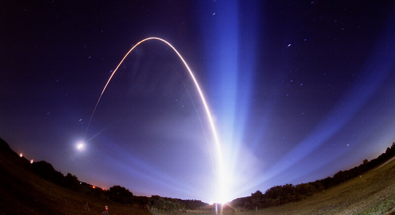 Rocket launch at night