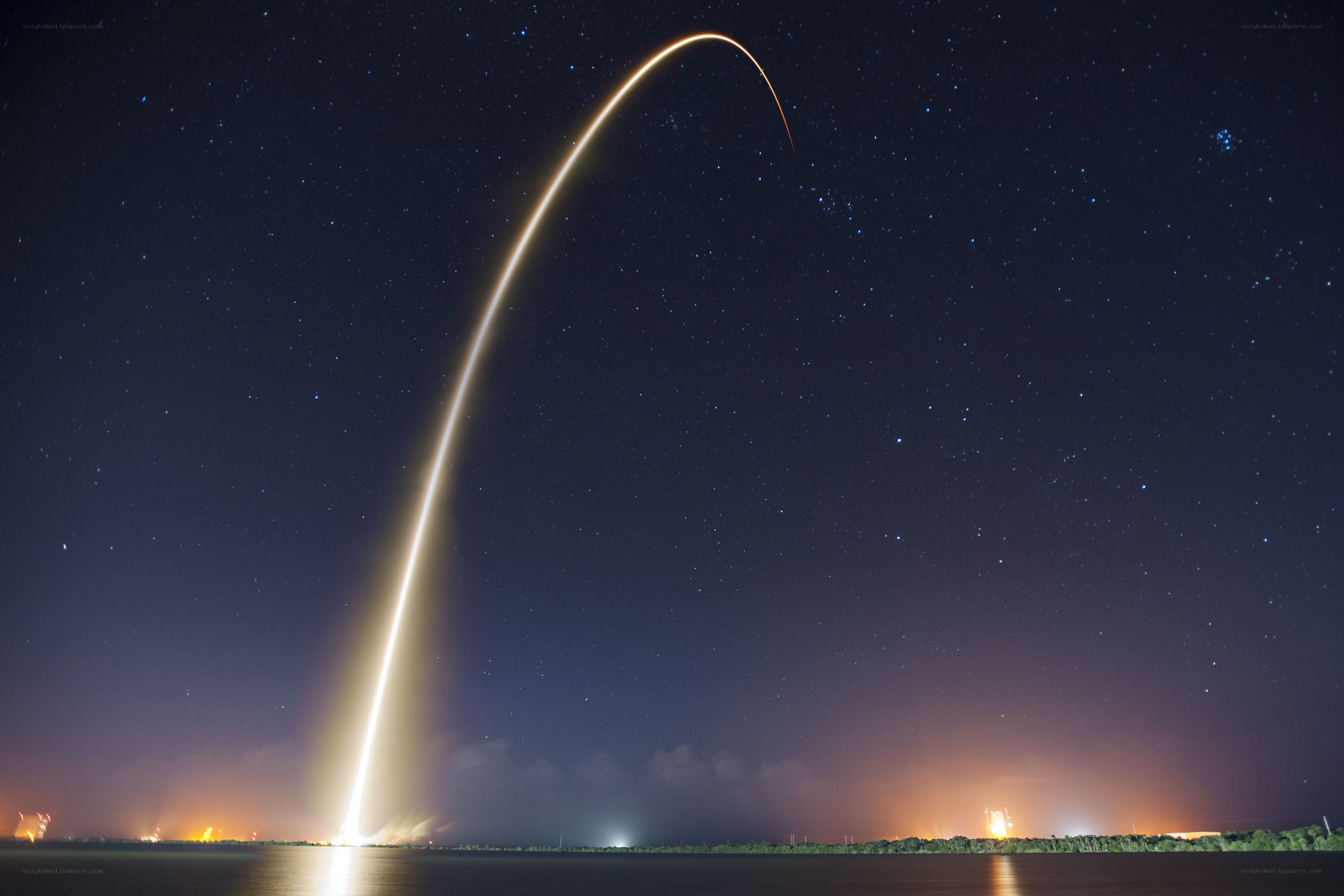 Rocket launch at night