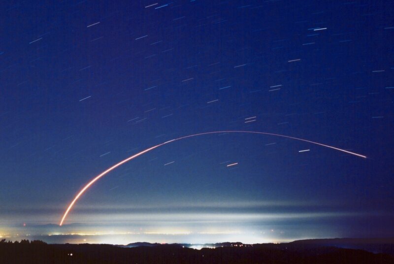 Rocket launch at night